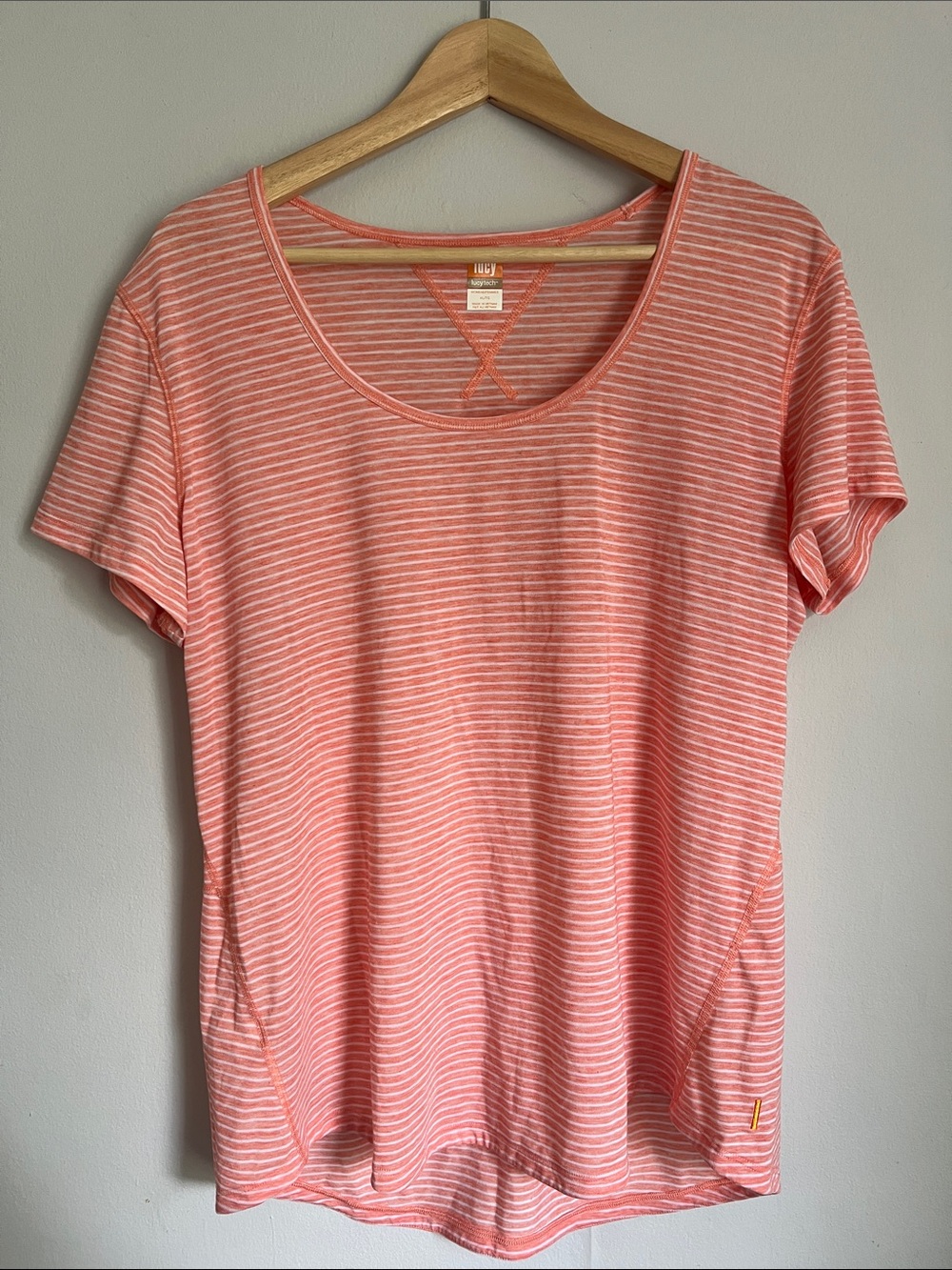 Coral Pink & White Striped Short Sleeve Scoop Tee